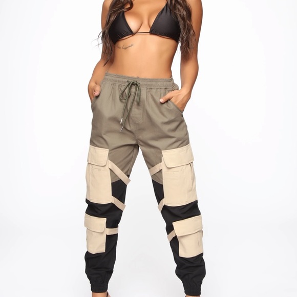 (SOLD) Block It Out Cargo Joggers - Olive/Combo - Picture 3 of 14